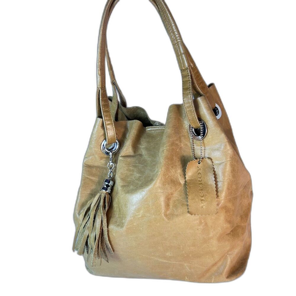 VTG Viceroy Women's Tan Crinkle Creased Leather Hobo Shoulder Bag
